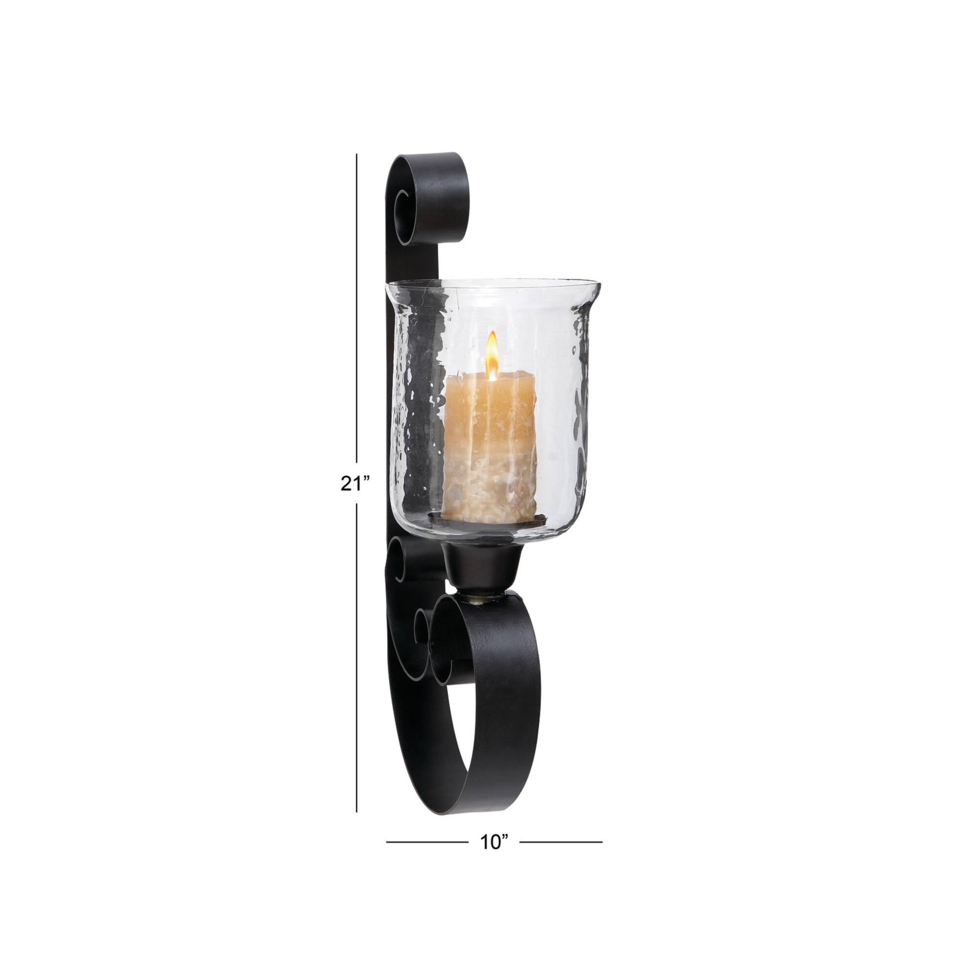 Black Iron Traditional Candle Wall Sconce, 21" x 10" x 7"